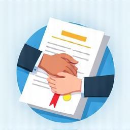 Illustration of a handshake or a document, representing a contract agreement.